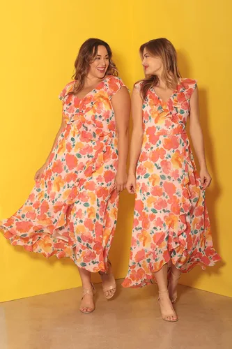 Vista 6 de London Times Vestido largo de gasa con volantes de imitación para mujer, invitada de boda
