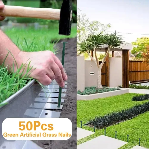 Vista 3 de Bakulyor Paquete de 50 estacas de metal para paisaje, picos de césped artificial de 6 pulgadas, clavos grandes de paisajismo de calibre 6, grapas