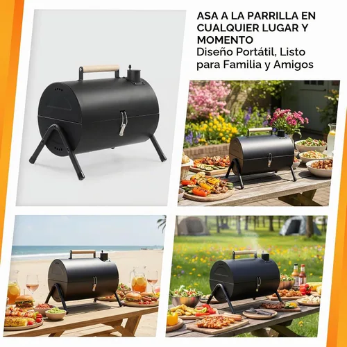 Vista 5 de VINGLI Parrilla de carbón portátil de doble cara, mango de madera, bolsa de almacenamiento, multifuncional de metal compacto de mesa para barbacoa