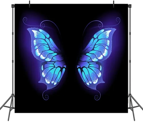 Vista 9 de Fondo de fotos de retrato de ensueño con alas de mariposa azul para fotografía de vinilo de 5 x 3 pies para eventos, decoración de fiesta, telón