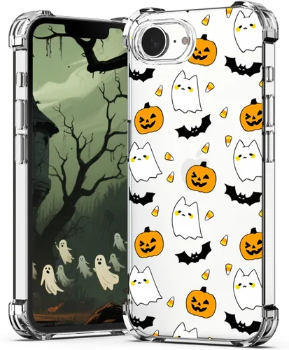 Vista 18 de Funda transparente para iPhone 17 Pro Max, diseño de calabaza negra Funda protectora suave para iPhone 17 Pro Max Halloween Pumpkin