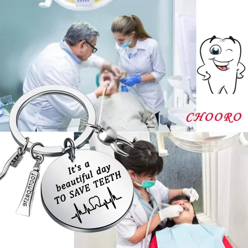 Vista 3 de CHOORO Llavero dental con texto en inglés It's a Beautiful Day to Save Teeth