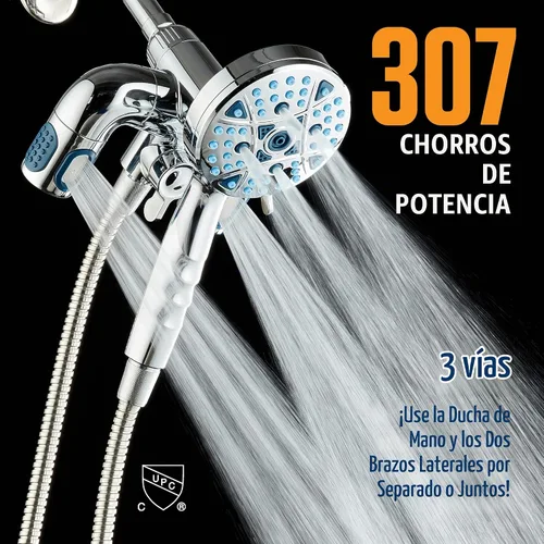 Vista 4 de AquaCare Polaris - Cabezal de ducha de alta presión de múltiples zonas con 208 ajustes y sistema de combinación de 3 vías con mango de acoplamiento