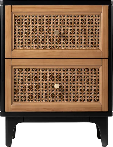 Vista 9 de COZAYH Mesita de noche de estilo granja moderna completamente ensamblada con líneas limpias, mesa auxiliar con 1 cajón, negro
