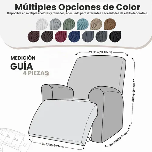 Vista 2 de VANSOFY - Fundas elásticas para sillas reclinables, 4 piezas, color verde frijol Washable, 1 Seater, Jacquard Soft, Full Cover, Elastic Bottom