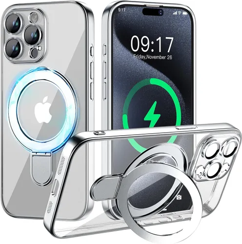 Vista 60 de Funda magnética para iPhone 14 Pro con soporte invisible [compatible con MagSafe] [protector completo de lente de cámara]