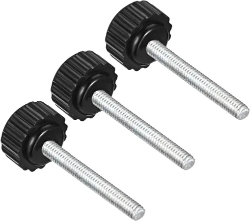 Vista 11 de Perillas de sujeción moleteadas, rosca macho M4 x 0.630 in, cabeza de 0.630 in, pomos de plástico termoestable para tornillo de pulgar negro