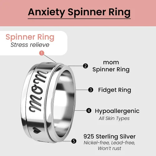 Vista 3 de Shop LC - Anillo giratorio de plata de ley 925, bohemio, hecho a mano, joyería única para hombres y mujeres, anillo para aliviar la ansiedad