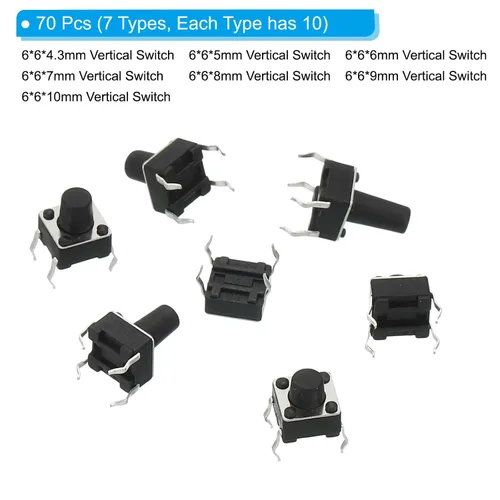 Vista 2 de PATIKIL Kit de interruptor táctil micro momentáneo, 1 juego de interruptor de botón táctil, 10 tipos surtidos para control remoto de automóvil
