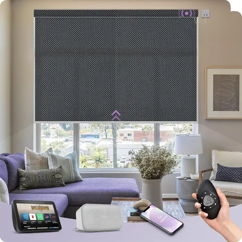 Vista 47 de Graywind Persianas enrollables inteligentes acopladas compatibles con Alexa Google, tamaño personalizado extra grande, persianas motorizadas