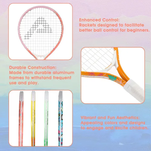 Vista 2 de AMA SPORT Raqueta de tenis para niños pequeños, kit de iniciación de raqueta de tenis de 17 a 25 pulgadas para niñas y niños con bolsa de nailon