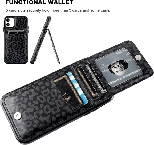 Vista 4 de Vaburs Funda compatible con iPhone 11 con tarjetero de crédito, diseño de guepardo de leopardo negro, cierre magnético de piel sintética de primera