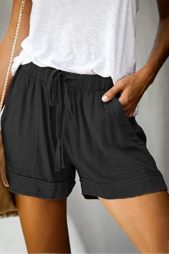 Vista 7 de Lopie Pantalones cortos casuales de verano para mujer, de algodón, cómodos, con cordón, cintura elástica, bolsillos, para descansar