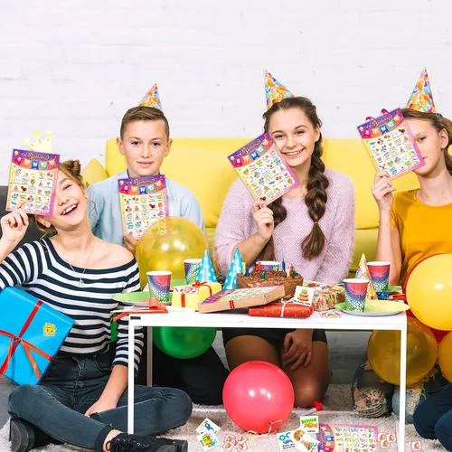 Vista 6 de YTSQLER Tarjetas de bingo de feliz cumpleaños, 24 jugadores, fiesta de cumpleaños, juego de bingo para niños, niñas y adultos, divertido juego