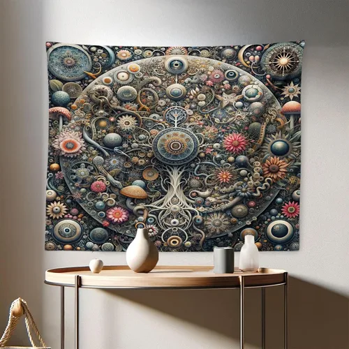Vista 46 de Ambesonne Tapiz bohemio, diseño floral de bruja, luna y mariposa con adornos de mandala, decoración de tela para colgar en la pared para dormitorio