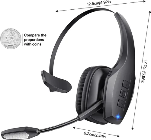 Vista 9 de Auriculares Bluetooth para Camionero, Auriculares Inalámbricos con Micrófono, Auriculares Bluetooth con Micrófono de Cancelación de Ruido Dual