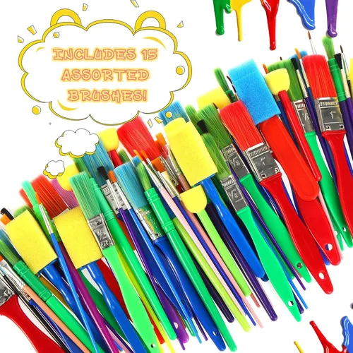 Vista 3 de Juego de pinceles de pintura multiusos para pintura acrílica, fácil de limpiar y sostener, pinceles redondos y planos para niños, ideal