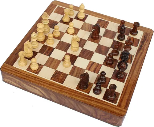 Vista 5 de Juego de mesa de ajedrez de madera con piezas magnéticas (12 x 12 pulgadas, no plegable con cajón)