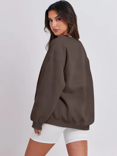 Vista 4 de ANRABESS Sudadera de gran tamaño para mujer, cuello redondo, Y2K, con forro polar, casual, cómoda, ropa de otoño 2025