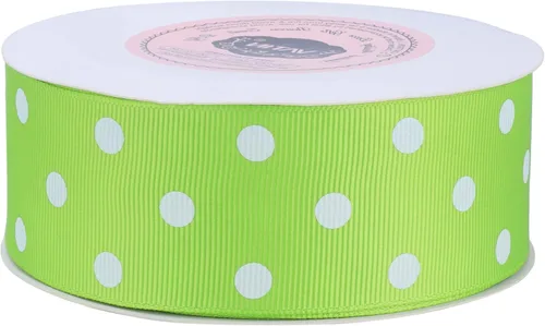 Vista 2 de VATIN Cinta de grogrén de lunares para manualidades, carrete de 1-1/2 pulgadas de ancho por 10 yardas, color verde manzana con puntos blancos, uso