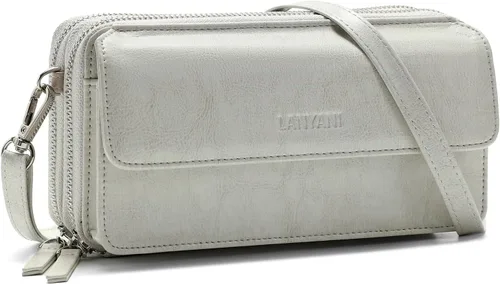 Vista 35 de Lanyani Cartera Cruzada RFID con Correa de Muñeca y Bolsillo para Teléfono para Mujeres de Cuero Vegano B-mostaza oscura