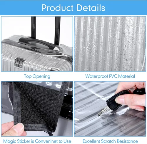 Vista 3 de Sherr 3 fundas transparentes para equipaje para maleta, impermeable, protector de equipaje, cubierta protectora para viajes, Transparente, negro.