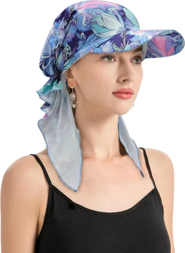 Vista 27 de ZLYC Gorro ligero con ala de quimioterapia para mujer, bufanda para la Tie Dyed Purple