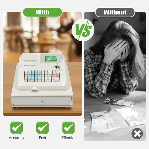 Vista 9 de Caja registradora electrónica con sistema POS, 48 teclas con teclado plano e impresora térmica, caja registradora multifuncional, caja registradora