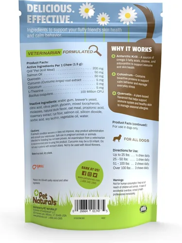 Vista 8 de Pet Naturals Allergy Plus Suplemento calmante para perros, masticable suave, sabor a pato, 60