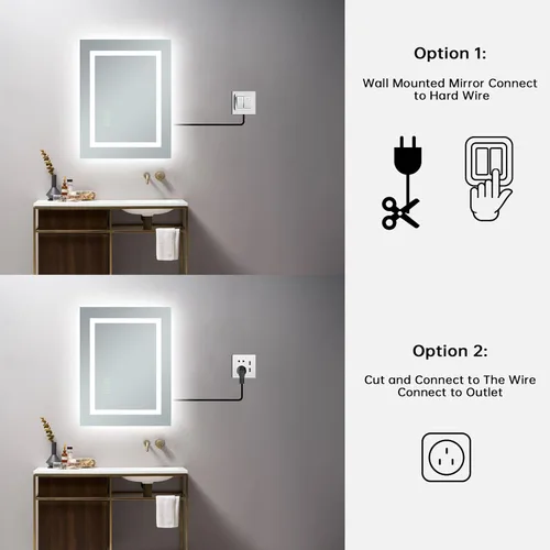Vista 16 de Espejo de baño LED de 16 x 20 pulgadas, sin marco, con luces retroiluminadas y regulables frontales, antiniebla (apagado automático), espejo