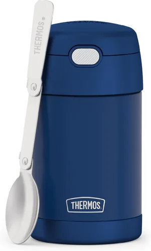 Vista 7 de THERMOS Funtainer - Tarro de alimentos aislado de 16 onzas, tarro de comida para niños con cuchara plegable, azul denim