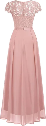 Vista 4 de Miusol Vestido largo formal de dama de honor con cuello en V y encaje floral elegante para mujer