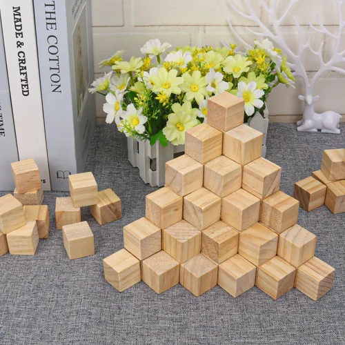 Vista 4 de 200 cubos cuadrados de madera maciza para manualidades, cubo de madera sin terminar de 1 pulgada, bloques de madera para manualidades, cubo