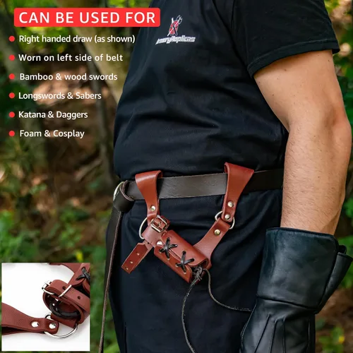 Vista 23 de Armory Replicas™ - Rana espada de cuero hecha a mano – Disfraz medieval LARP hebilla ajustable y cinturón de arma con cable soporte