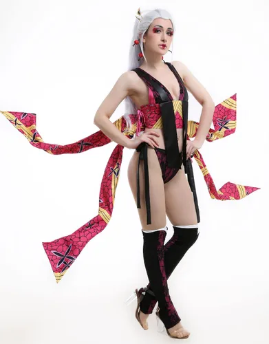 Vista 3 de Miccostumes Disfraz de anime para mujer cinta jacquard con fundas para las piernas