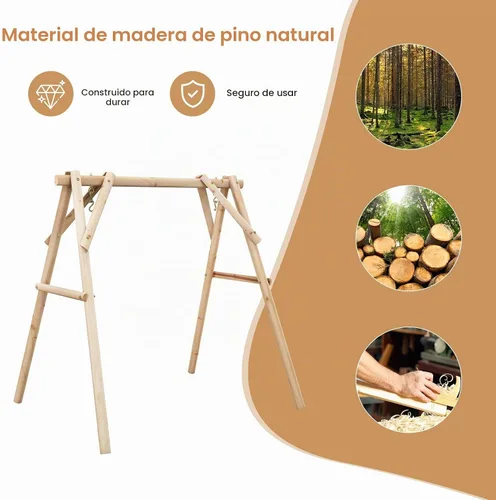 Vista 4 de Tangkula Marco de columpio de porche de 770 libras, soporte de columpio de madera resistente con barras reforzadas, marco de columpio de madera