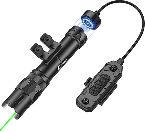 Vista 8 de EZshoot Luz de rifle de 2500 lúmenes compatible con M-Rail, luz Ar recargable con interruptor de presión remoto magnético, linterna táctica