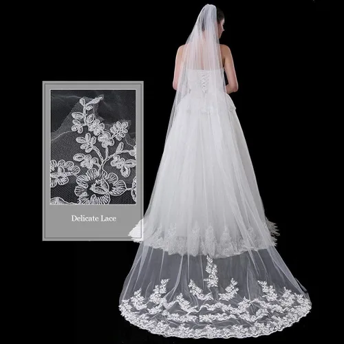 Vista 2 de Yalice - Vela de boda para mujer, borde de flores, longitud de 1 estante, para novia, accesorios de encaje