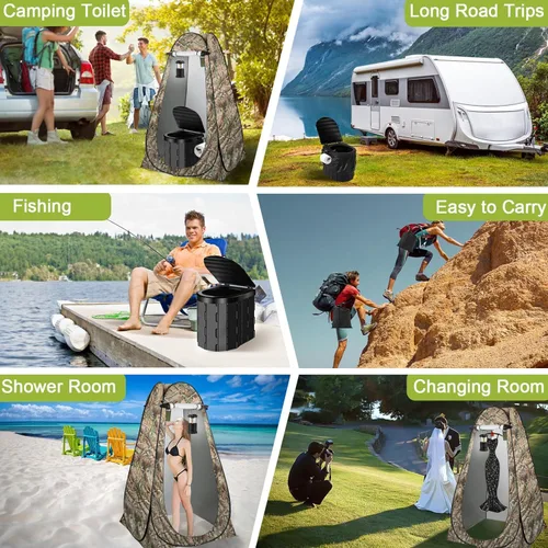 Vista 7 de Portable Toilet Kit, Camping Toilet with Pop-Up Privacy Tent and Poo Gel Toilet Bags, Washable Portable Outdoor Showers Changing Rooms