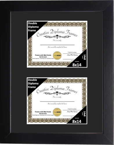 Vista 75 de Creative Picture Frames Marco de diploma doble clásico negro de 6 x 8 pulgadas con vidrio negro y colgador de pared instalado