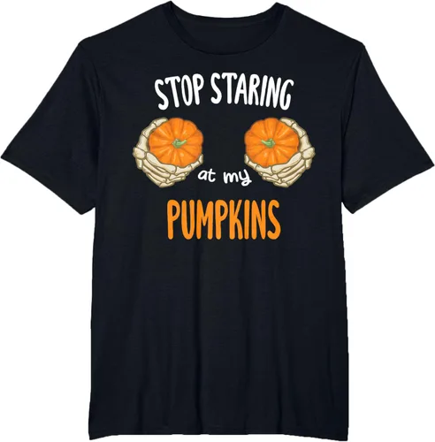 Vista 17 de Stop Staring at My Pumpkins for Hot Witches, camiseta de brasier de Halloween, Negro