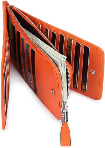 Vista 4 de Huztencor cartera de cuero con bolsillo para tarjeta de crédito bloqueo RFID, billetera, funda para tarjetas para mujer