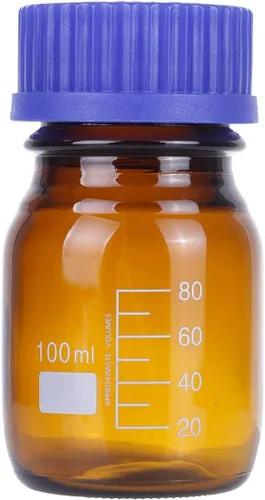 Vista 7 de Botellas ámbar de almacenamiento de medios de laboratorio, recipiente de vidrio graduado marrón GL45, tapa de rosca a prueba de fugas, multiusos Azul