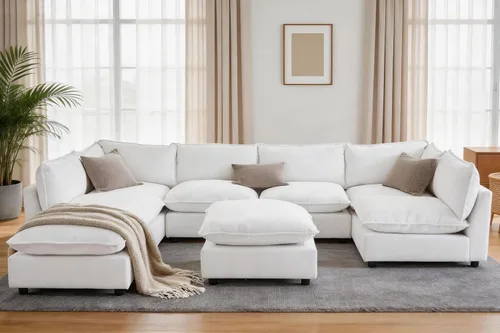 Vista 20 de Iroomy Oversized Modular Sectional Sofa, Chenille Cloud Couch, Deep Comfy Seat, 4-Seater Sofas, Couches, Living Room, Beige