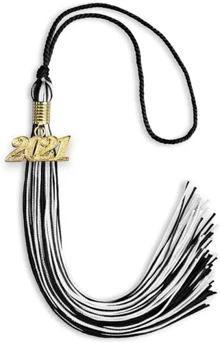 Vista 93 de Endea Graduation - Borla de doble color mixto con fecha dorada (negro/dorado antiguo, 2021)