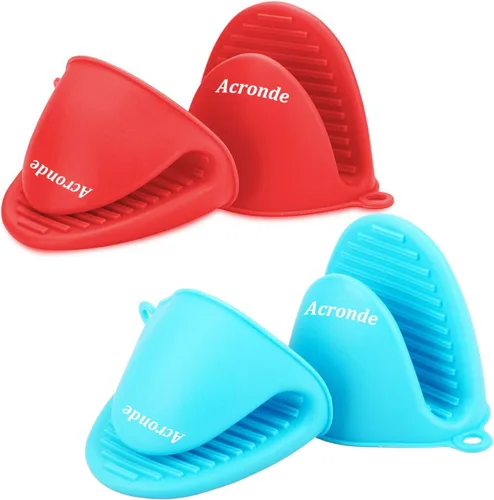 Vista 7 de 2 pares de guantes de horno de silicona resistentes al calor, ideales para sujetar elementos de cocina (negro y gris) Manoplas de silicona