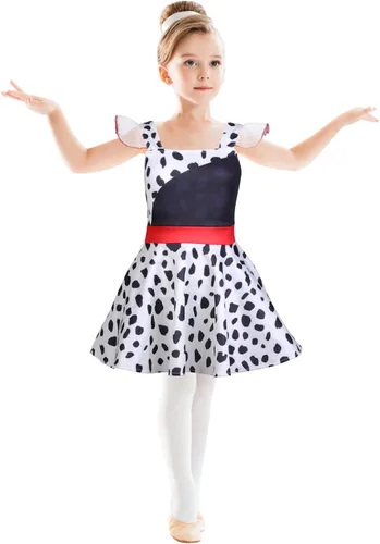 Vista 2 de Kids Girls Cruella Deville Costume Dress Polka Dots Black and White Birthday Christmas Halloween Dress for Toddler Girls