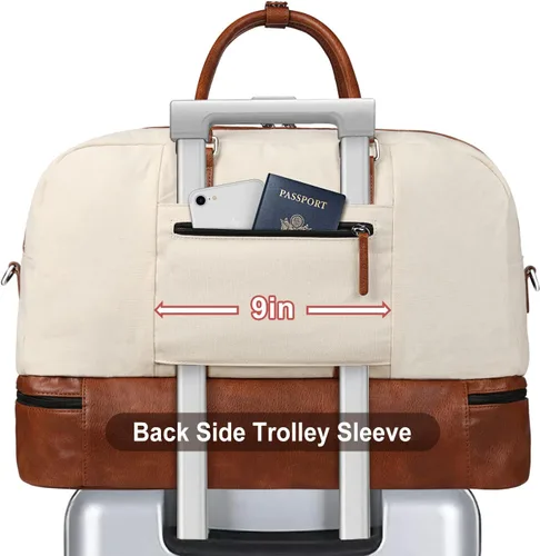 Vista 4 de Bolsa de viaje de lona grande para mujer bolsa de viaje de lona con compartimento para zapatos de 21 pulgadas para mujeres y hombres juego de 3
