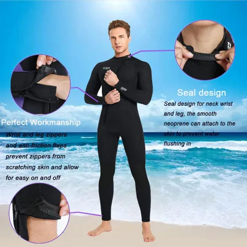 Vista 4 de Trajes húmedos para mujeres y hombres, traje de neopreno de cuerpo completo de 3MM, traje de buceo en agua fría, manga larga, cremallera frontal