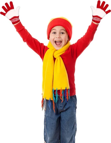Vista 2 de SATINIOR 5 pares de guantes de dedos completos para niños, guantes de punto cálidos guantes de invierno para niños pequeños y niñas, suministros